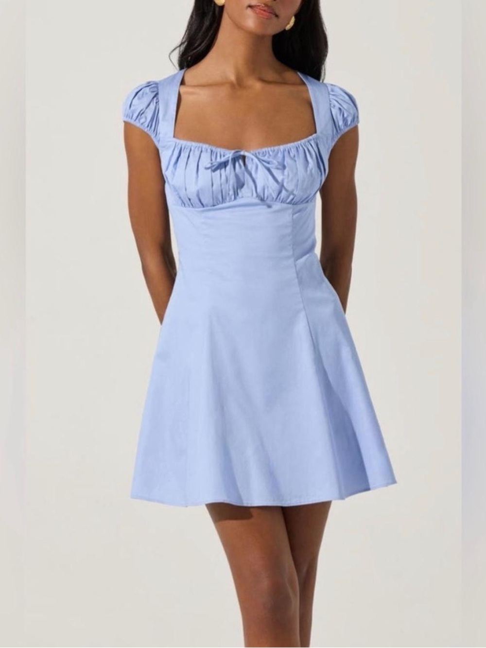 ASTR Light Cobalt Fit & Flare Mini Dress Square Neck Puff Sleeve M NWT